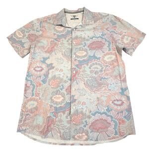 Vissla Mens Short Sleeve Button Down Floral Shirt Coral Blue Large